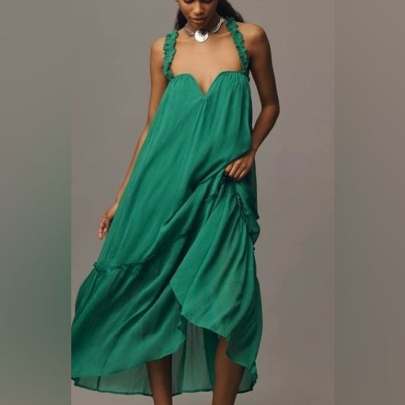 Anthropologie Green Flowy Dress - Picture 1 of 9